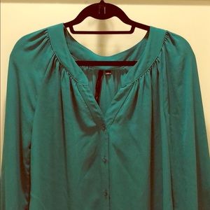 Emerald green, long sleeve, button-down blouse